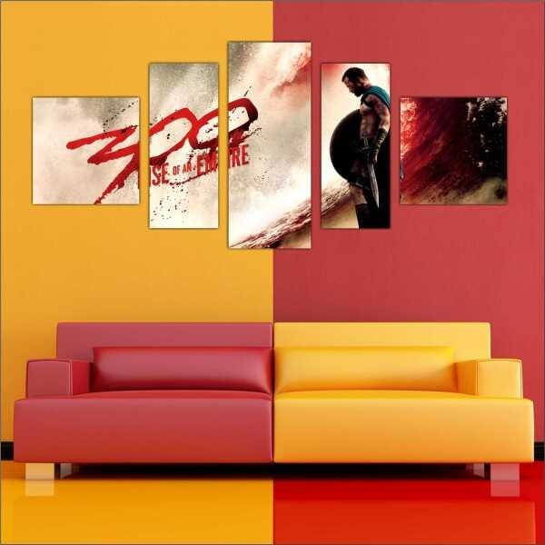 Quadro Decorativo Filme 300 Cinema Salas Interiores Mosaico 5 Peças Com Moldura - 4