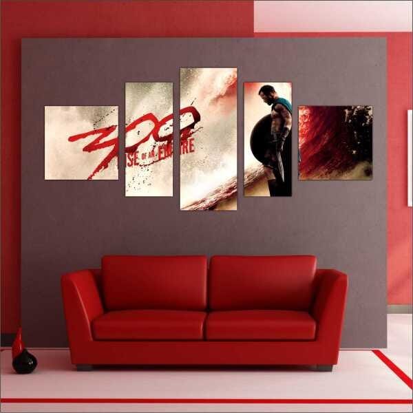 Quadro Decorativo Filme 300 Cinema Salas Interiores Mosaico 5 Peças Com Moldura - 2