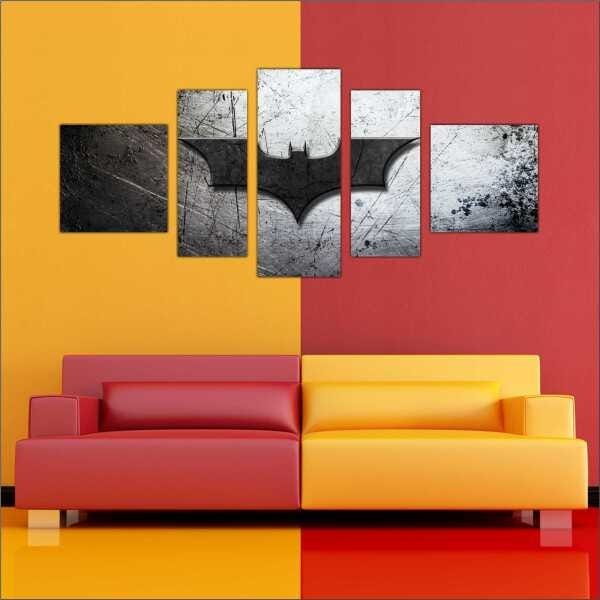 Quadro Decorativo Batmam Heróis Filmes Cinema Salas Interiores Mosaico 5 Peças Com Moldura - 4