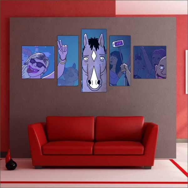 Quadro Decorativo BoJack Horseman Desenho Cinema Salas Interiores Mosaico 5 Peças Com Moldura - 2