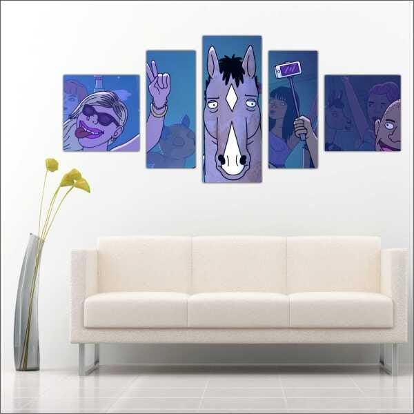 Quadro Decorativo BoJack Horseman Desenho Cinema Salas Interiores Mosaico 5 Peças Com Moldura - 3