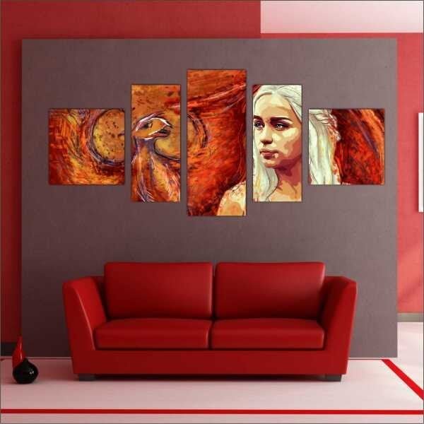 Quadro Decorativo Game of Thrones Filmes Cinema Salas Interiores Mosaico 5 Peças Com Moldura - 4