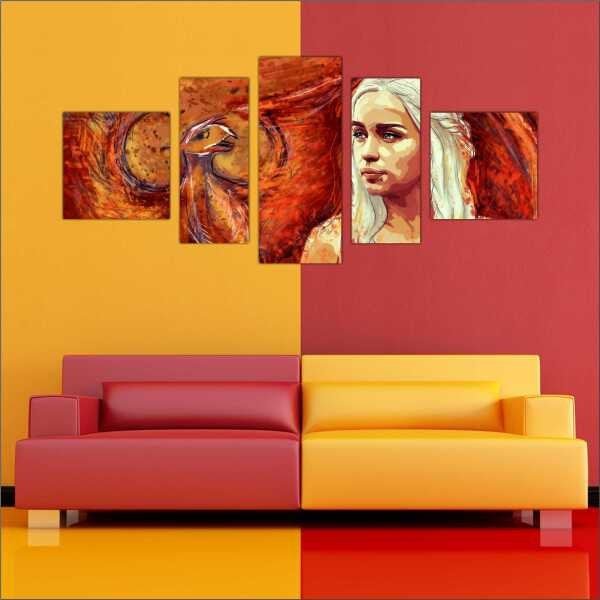 Quadro Decorativo Game of Thrones Filmes Cinema Salas Interiores Mosaico 5 Peças Com Moldura - 2