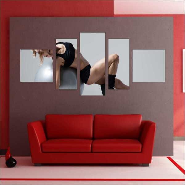 Quadro Decorativo Academias Fitness Pilates Musculação Salas Interiores Mosaico 5 Peças Com Moldura - 2
