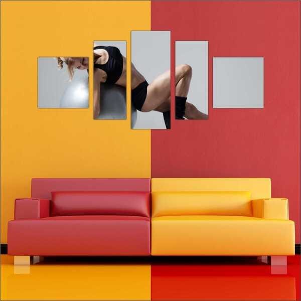 Quadro Decorativo Academias Fitness Pilates Musculação Salas Interiores Mosaico 5 Peças Com Moldura - 4