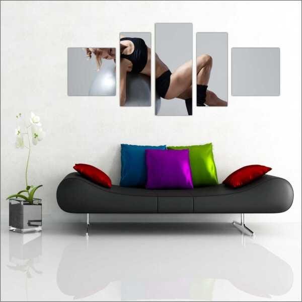Quadro Decorativo Academias Fitness Pilates Musculação Salas Interiores Mosaico 5 Peças Com Moldura - 1