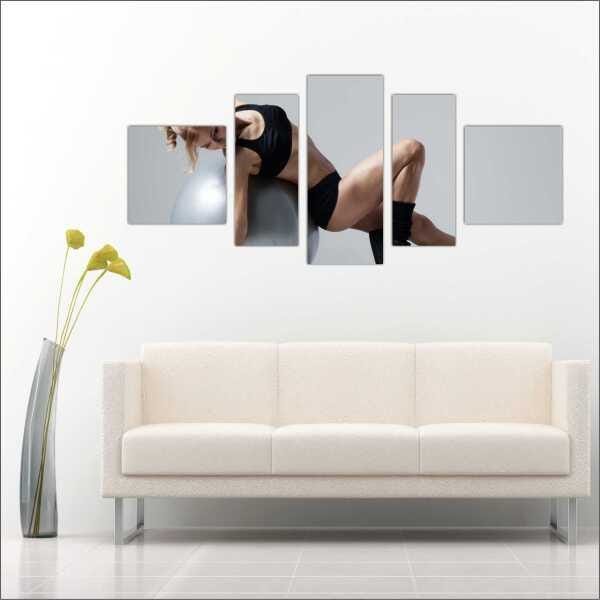 Quadro Decorativo Academias Fitness Pilates Musculação Salas Interiores Mosaico 5 Peças Com Moldura - 3