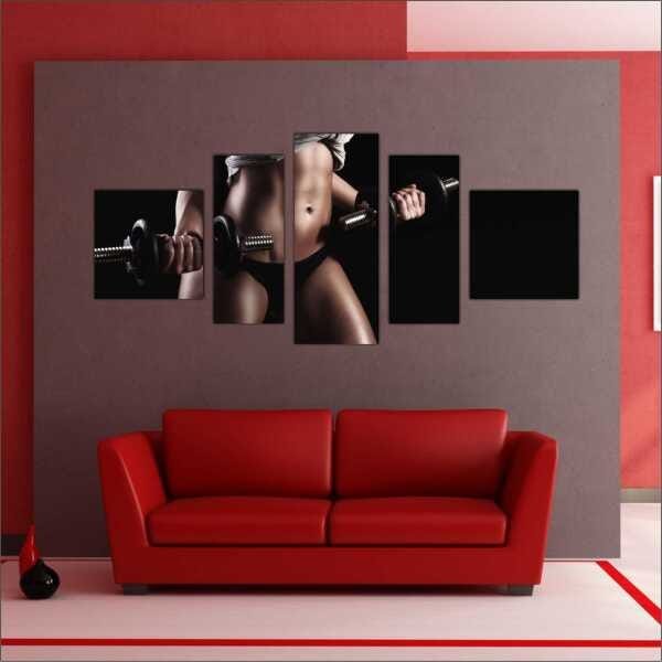 Quadro Decorativo Academias Fitness Pilates Musculação Salas Interiores Mosaico 5 Peças Com Moldura - 4