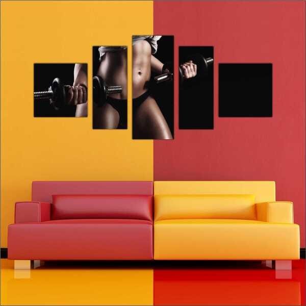 Quadro Decorativo Academias Fitness Pilates Musculação Salas Interiores Mosaico 5 Peças Com Moldura - 2