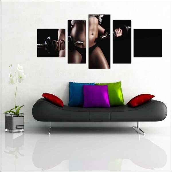 Quadro Decorativo Academias Fitness Pilates Musculação Salas Interiores Mosaico 5 Peças Com Moldura - 3