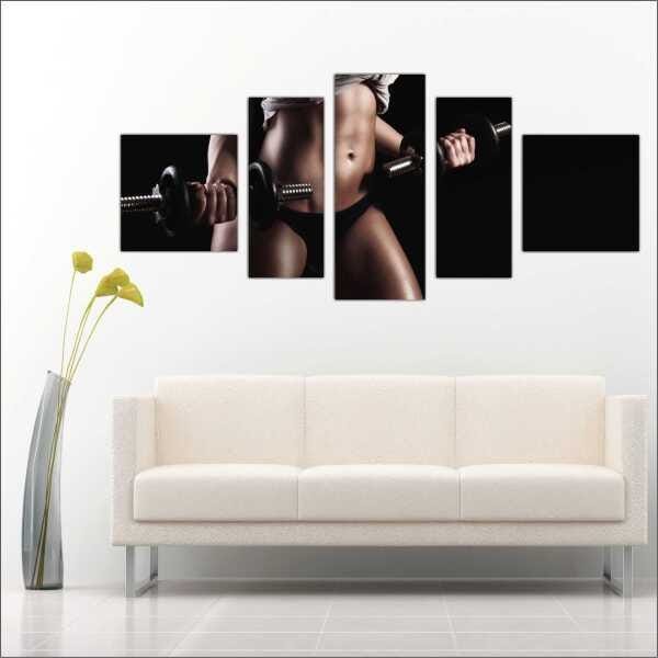 Quadro Decorativo Academias Fitness Pilates Musculação Salas Interiores Mosaico 5 Peças Com Moldura - 5