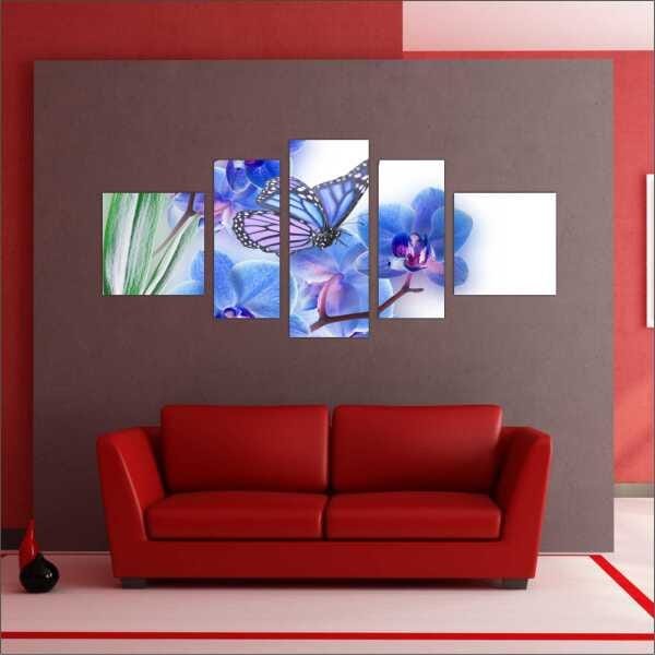 Quadro Decorativo Flores Borboletas Paisagens Natureza Interiores Mosaico 5 Peças Com Moldura - 2