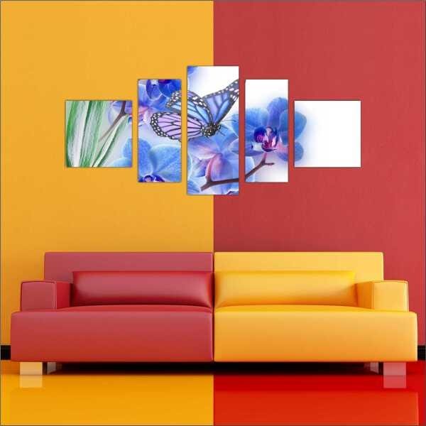 Quadro Decorativo Flores Borboletas Paisagens Natureza Interiores Mosaico 5 Peças Com Moldura - 4