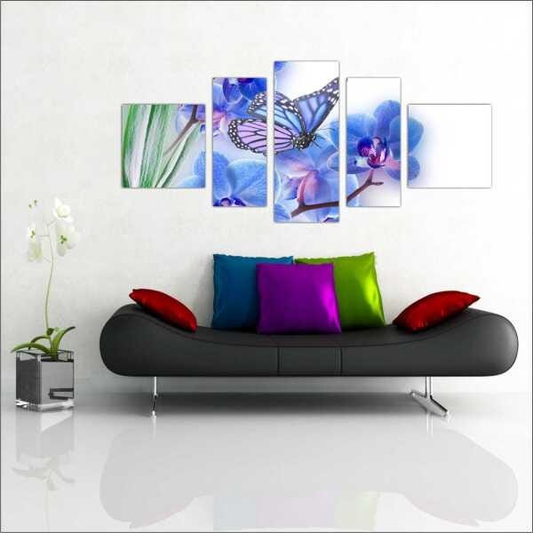 Quadro Decorativo Flores Borboletas Paisagens Natureza Interiores Mosaico 5 Peças Com Moldura - 3