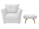 Ver imagem 1 de Kit Poltrona Decorativa Isis + Puff Retangular Couro Branco Pés Madeira Ms Decor