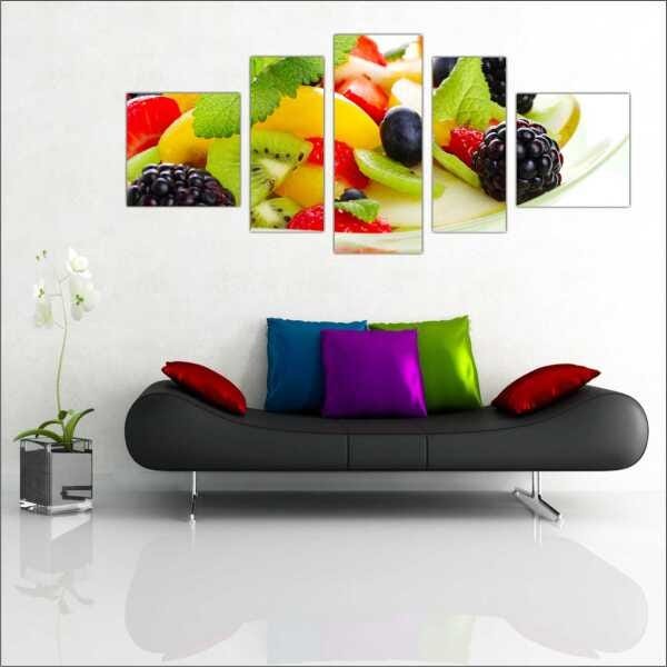 Quadro Decorativo Frutas Cozinha Gourmet Interiores Mosaico 5 Peças Com Moldura - 2