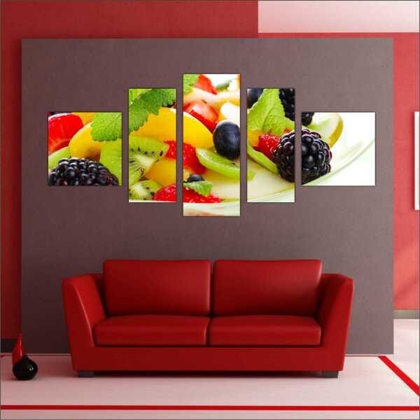 Quadro Decorativo Frutas Cozinha Gourmet Interiores Mosaico 5 Peças Com Moldura - 4