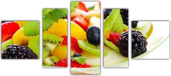 Quadro Decorativo Frutas Cozinha Gourmet Interiores Mosaico 5 Peças Com Moldura - 1