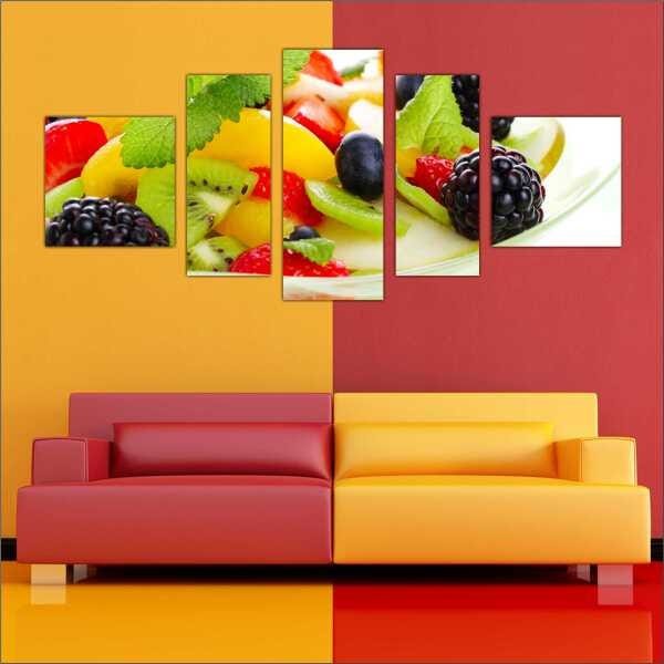 Quadro Decorativo Frutas Cozinha Gourmet Interiores Mosaico 5 Peças Com Moldura - 3