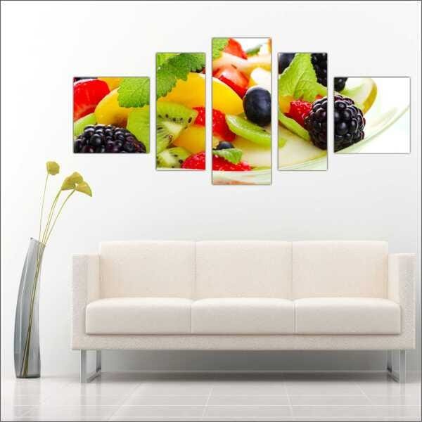 Quadro Decorativo Frutas Cozinha Gourmet Interiores Mosaico 5 Peças Com Moldura - 5