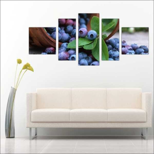 Quadro Decorativo Frutas Cozinha Gourmet Interiores Mosaico 5 Peças Com Moldura - 1