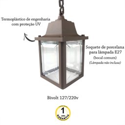4 Un Luminária Pendente Externo Colonial Marrom Alz15 - 4