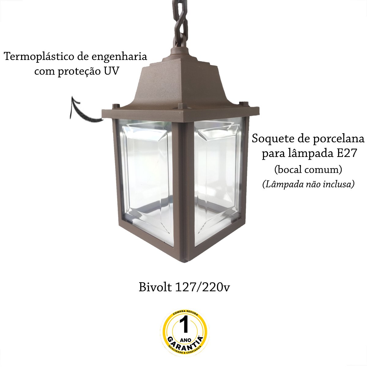 3 Un Luminária Pendente Externo Colonial Marrom Alz15 - 3