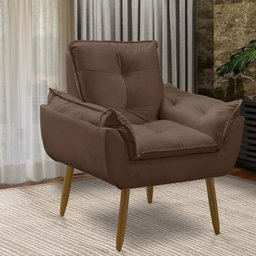 Kit 2 Poltronas para Sala Decorativa Opala Pés Madeira Suede Marrom Império Decor - 6