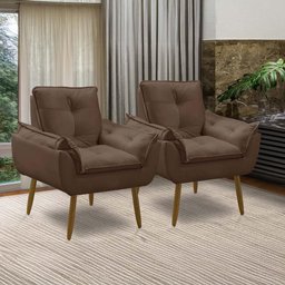Kit 2 Poltronas para Sala Decorativa Opala Pés Madeira Suede Marrom Império Decor - 7