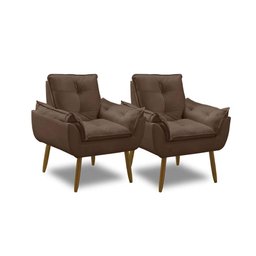 Kit 2 Poltronas para Sala Decorativa Opala Pés Madeira Suede Marrom Império Decor - 1