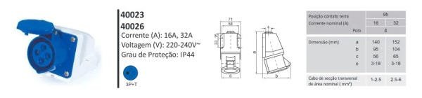 Tomada e Plug Industrial Sob. 32a-9h 3p+t 220v - 6