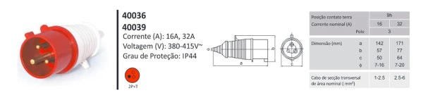 Tomada e Plug Industrial Sob. 16a-9h 2p+t 380v - 6