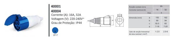 Acoplador Industrial 32a-6h 2 polos + terra 220v - 5