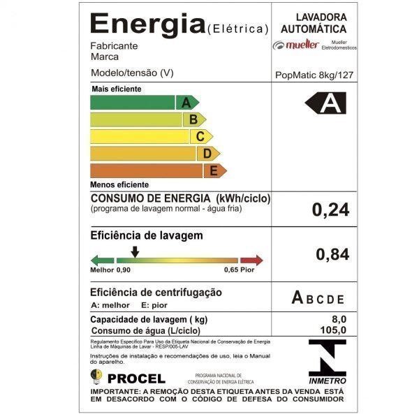 Lavadora Automática Popmatic 8kg Mueller 127v - 8