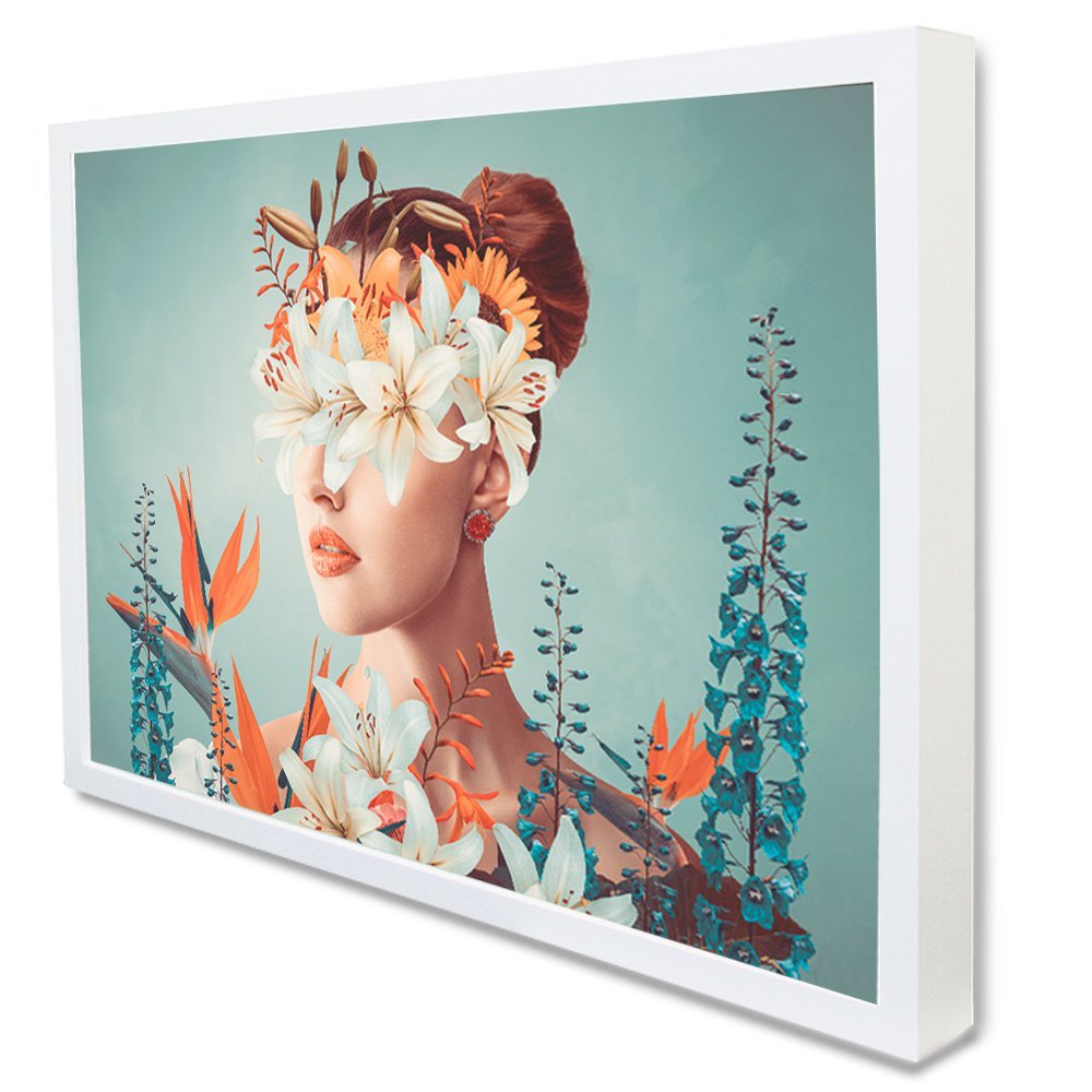 Quadro Decorativo Caixa Alta Com Vidro Floral Forest Harmony Tacolado Moldura Branca X Cm