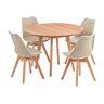 Conjunto Mesa de Jantar Redonda Vertice Madeira Maciça 105cm com 4 Cadeiras Leda Design Nude - 1