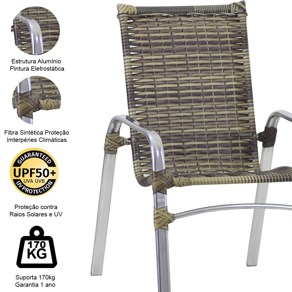 Jogo de Cadeira Alumínio e Espreguiçadeiras - Capuccino - 2