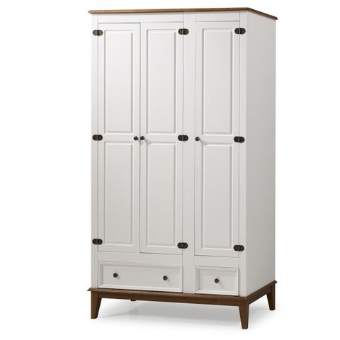Guarda-roupa Rústico 3 Portas e 2 Gavetas - Madeira Maciça e Mdf - Cor: Branco