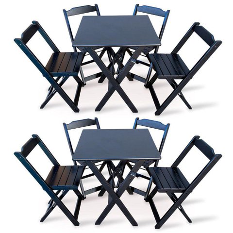 Kit 2 Jogos De Mesa Dobravel Com 4 Cadeiras Dobráveis De Madeira 70x70 Cm Preto Cor: Preto