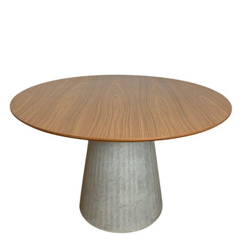 Mesa de Jantar Cone Redonda 110 Cm Base Cimento Concreto Tampo Freijó