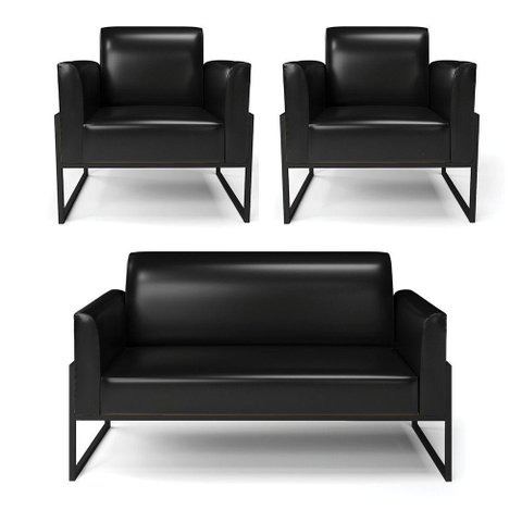 Sofá Namoradeira com 2 Poltronas Base Industrial Alta Preto Marisa Corano D03 - D\'rossi Cor Preto