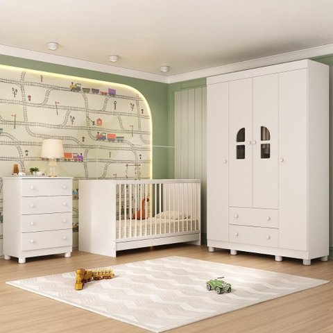 Quarto de Bebê Completo com Berço 3 em 1 para Colchão 130x60cm Nina Multimóveis Mp4554