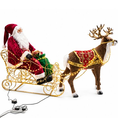 Treno Papai Noel Rena Natalina Realista Som LED Movimento Shopping Loja Enfeite Confraternizaçao Fes