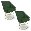 Ver imagem 1 de Kit 2 Poltronas Luxo Alana Suede Verde Base de Ferro Dourado - Pallazio