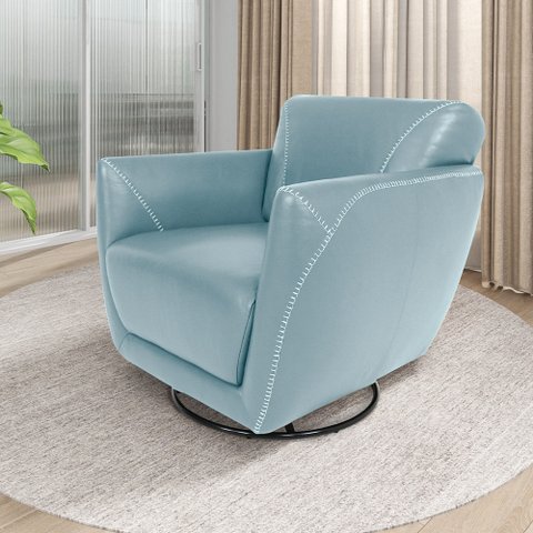Poltrona do Papai Valentina Sala de Estar Giratória Couro Azul Celeste G40 - Gran Belo
