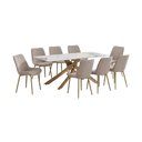 Ver imagem 3 de Conjunto Mesa de Jantar Lara 180cm Cerâmica Base Aço Carbono Bronze com 8 Cadeiras em Linho Bege