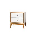 Ver imagem 3 de Mesa de Cabeceira com 2 Gavetas Pés em Madeira Maciça 58cm Arruna Cor:Branco/Cedro