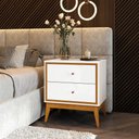Ver imagem 1 de Mesa de Cabeceira com 2 Gavetas Pés em Madeira Maciça 58cm Arruna Cor:Branco/Cedro