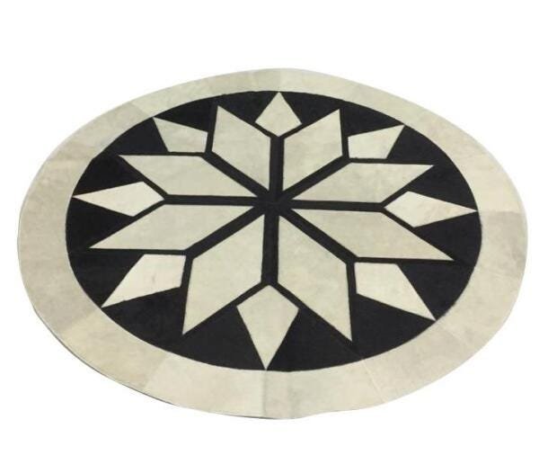 Tapete de Couro Mandala Branco / Preto 1,50 M de Diâmetro - 1