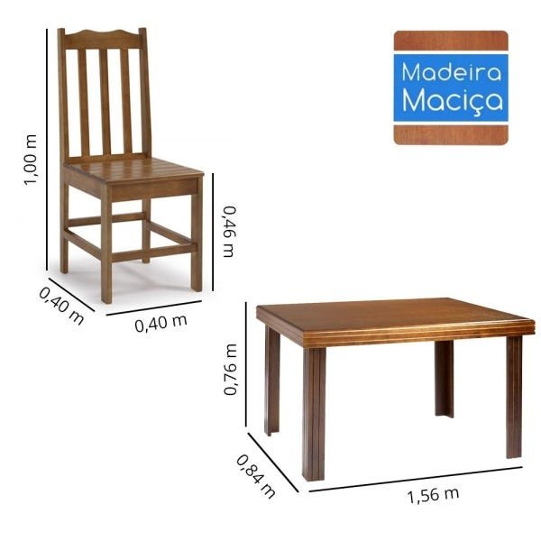 Conjunto de Mesa Madeira Maciça com 6 Cadeiras Essência - Mel